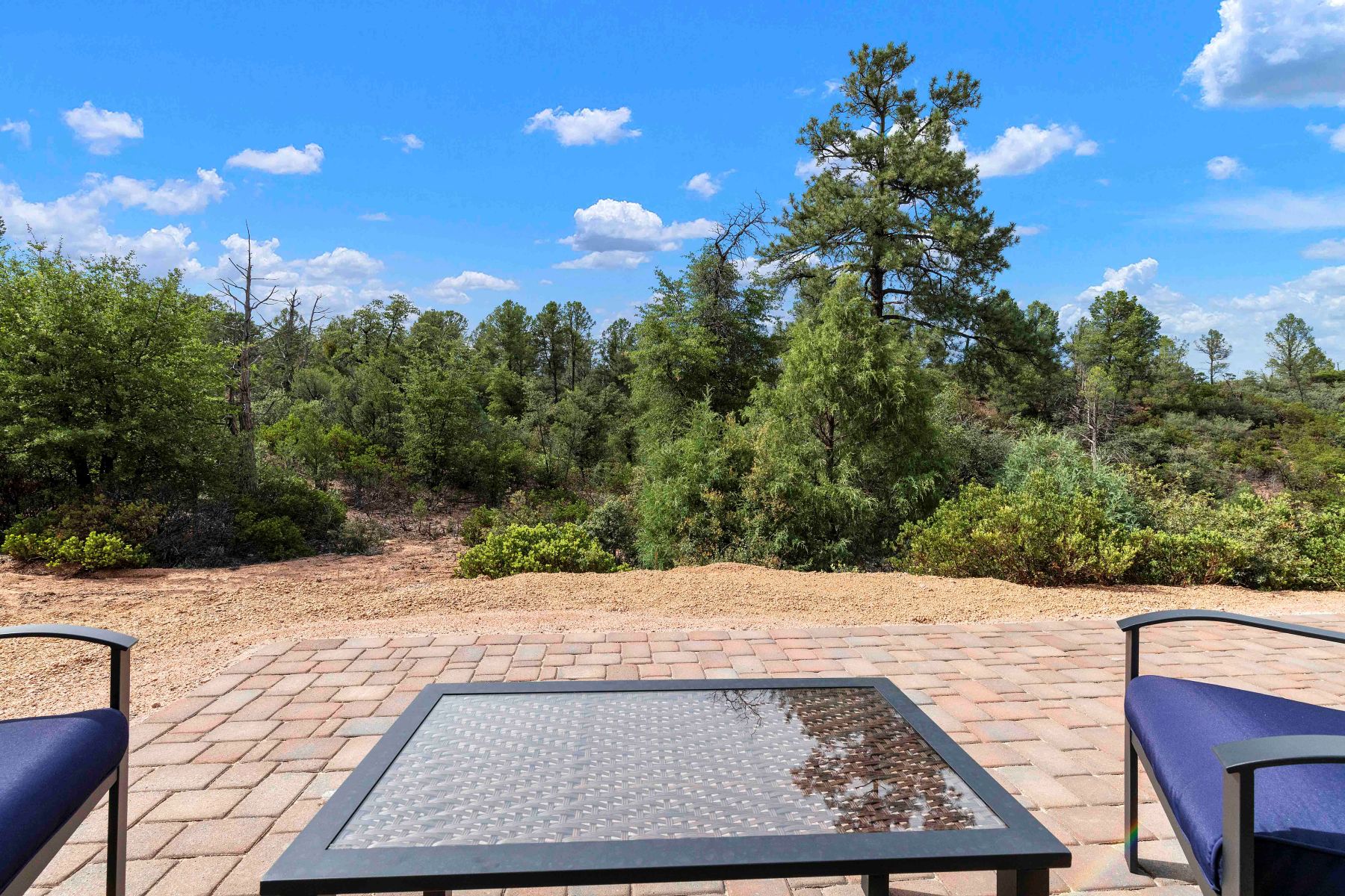 2016 paver patio opening to Ponderosa forest